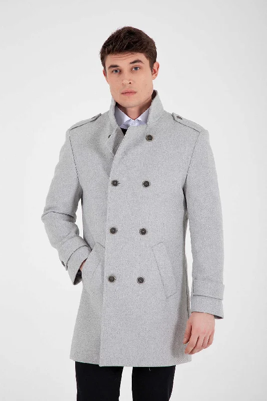 Smart Comfort Slim Fit Notch Lapel HARRY Prag Wool Blend Gray Overcoat, Gray