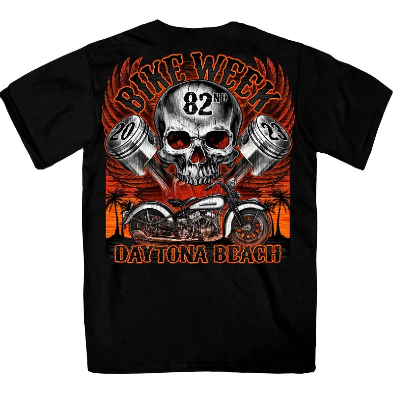 Luxury Fashion Hot Leathers EDM1188 Men's 2023 Daytona Bike Week Skull Pistons Black T-Shirt Luxury Fashion Hot Leathers EDM1188 Men's 2023 Daytona Bike Week Skull Pistons Black T-Shirt