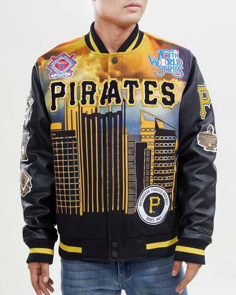 Versatile Casuals MLB PITTSBURGH PIRATES REMIX VARSITY MEN'S JACKET (BLACK/YELLOW)