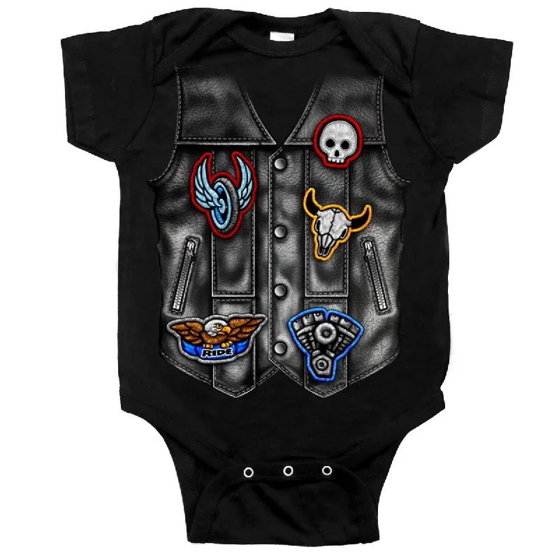 Comfortable Looks Hot Leathers GYS1056 Black Bodysuit with Leather Vest Screen Print Comfortable Looks Hot Leathers GYS1056 Black Bodysuit with Leather Vest Screen Print