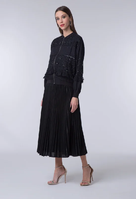 Soft Fabric Looks Studded Black Bomber Jacket