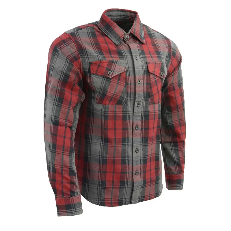 All-Day Comfort Milwaukee Leather MNG11652 Men's Black Grey and Red Long Sleeve Cotton Flannel Shirt All-Day Comfort Milwaukee Leather MNG11652 Men's Black Grey and Red Long Sleeve Cotton Flannel Shirt