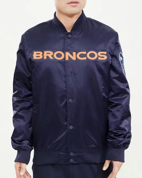 Soft Looks NFL DENVER BRONCOS WORDMARK MEN'S SATIN JACKET (MIDNIGHT NAVY)