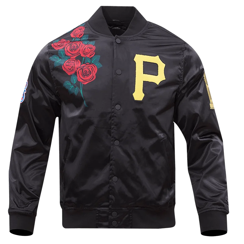 Comfortable Jeans MLB PITTSBURGH PIRATES ROSE MEN'S SATIN JACKET (BLACK)