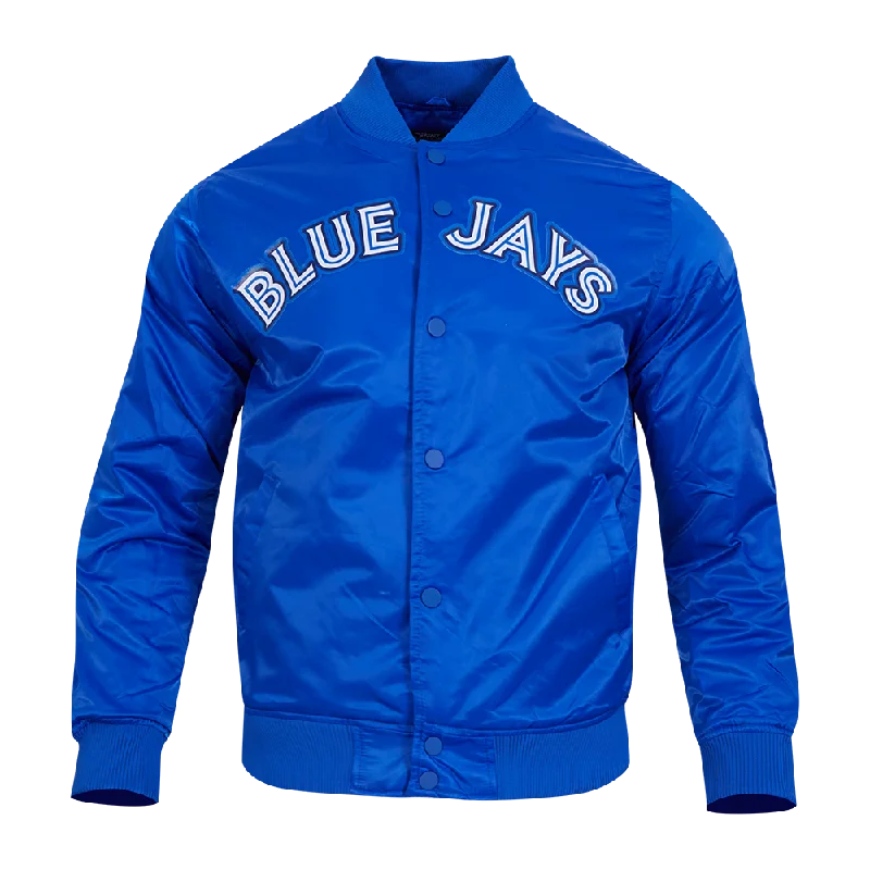 Simple Design MLB TORONTO BLUE JAYS BIG LOGO MEN'S SATIN JACKET (ROYAL BLUE)
