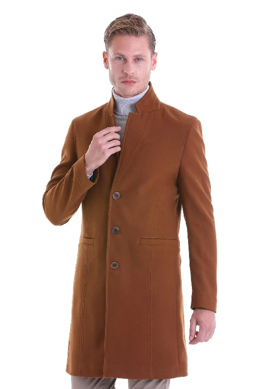 Exquisite Design Regular Fit Cachet Notch Lapel Tobacco Overcoat