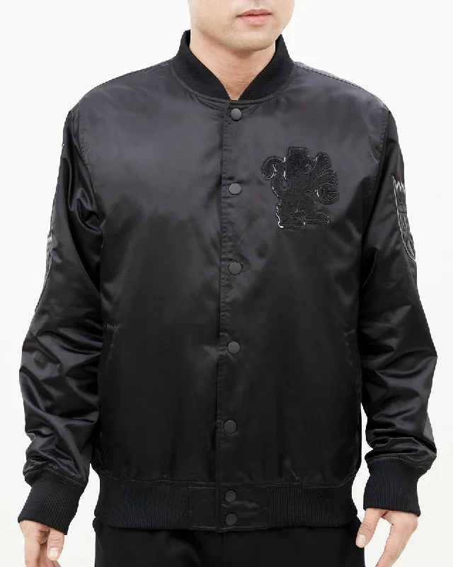 Warm And Comfortable NBA SACRAMENTO KINGS TRIPLE BLACK MEN'S SATIN JACKET (TRIPLE BLACK)