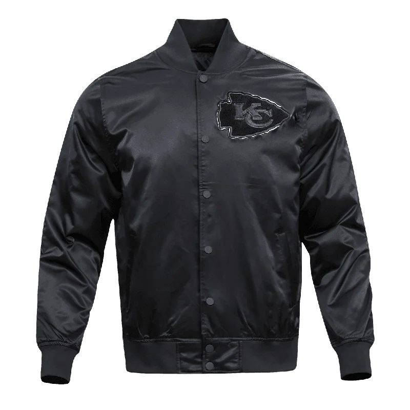 End Of The Year NFL KANSAS CITY CHIEFS TRIPLE BLACK MEN'S SATIN JACKET (TRIPLE BLACK)