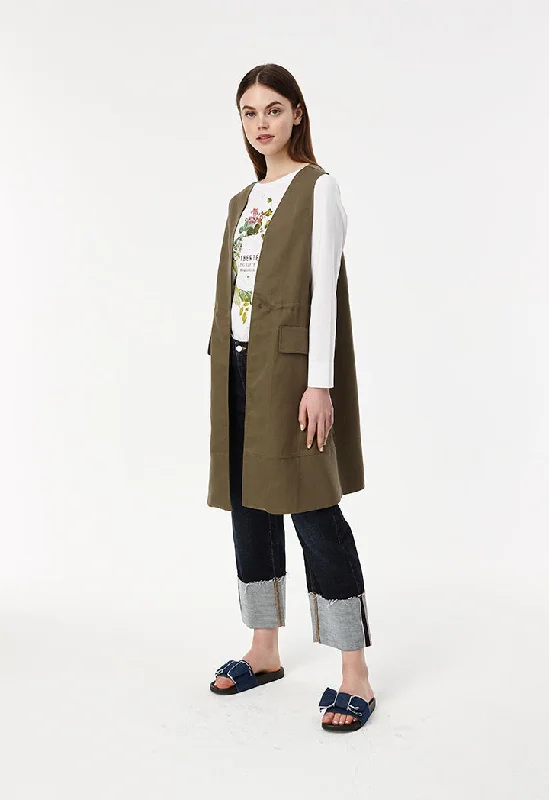 Floral Prints Long Basic Pocketed Gilet