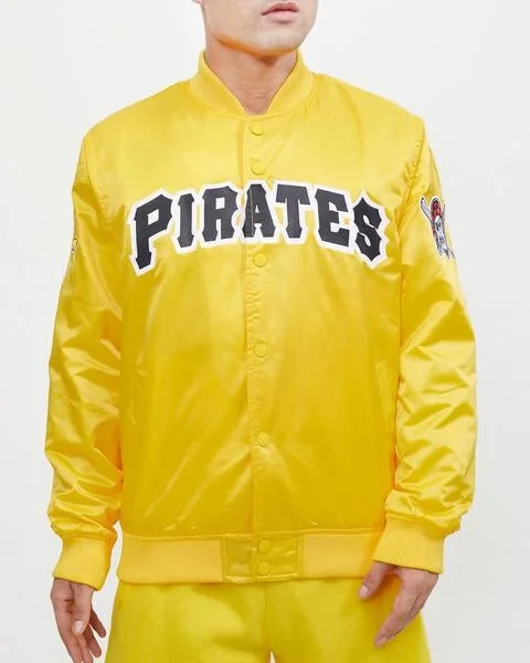 Cozy Chic Trends MLB PITTSBURGH PIRATES WORDMARK MEN'S SATIN JACKET (YELLOW)