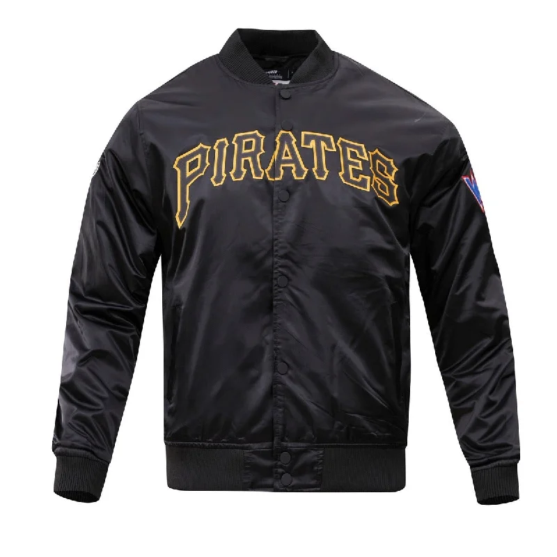 Relaxed Fits MLB PITTSBURGH PIRATES BIG LOGO WORLD SERIES MEN'S SATIN JACKET (BLACK)