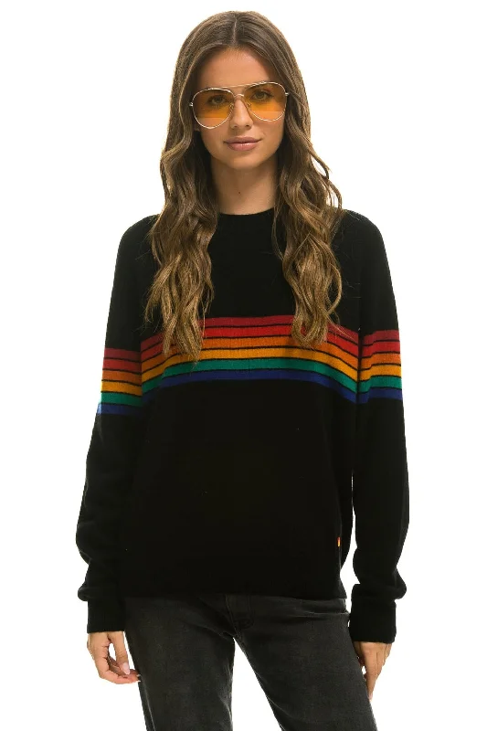 Unique Design RAINBOW STRIPE 6 UNISEX LIGHT CASHMERE SWEATER - BLACK
