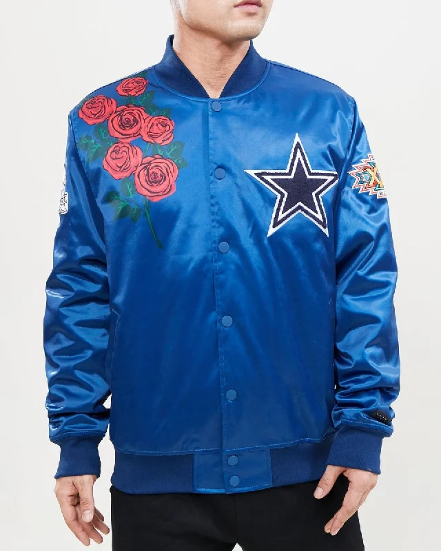 Summer Comfort NFL DALLAS COWBOYS ROSE MEN'S SATIN JACKET (MIDNIGHT NAVY)