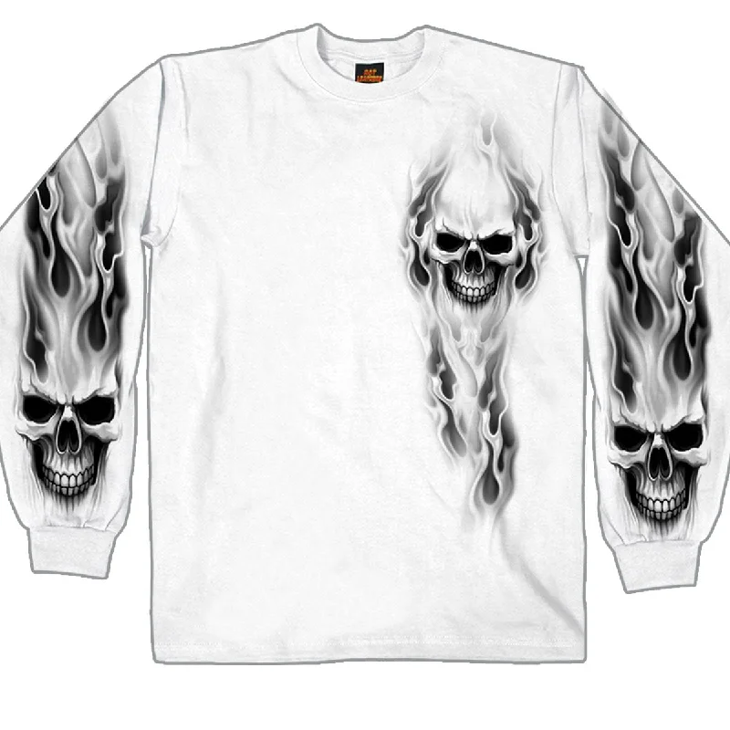 Fashion Innovation Hot Leathers GMD2241 Mens 'Ghost Skull' White Long Sleeve Shirt