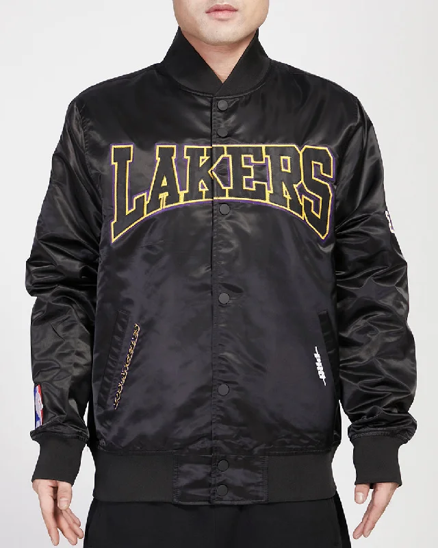 Classic Series NBA LOS ANGELES LAKERS CREST EMBLEM MEN'S SATIN JACKET (BLACK)