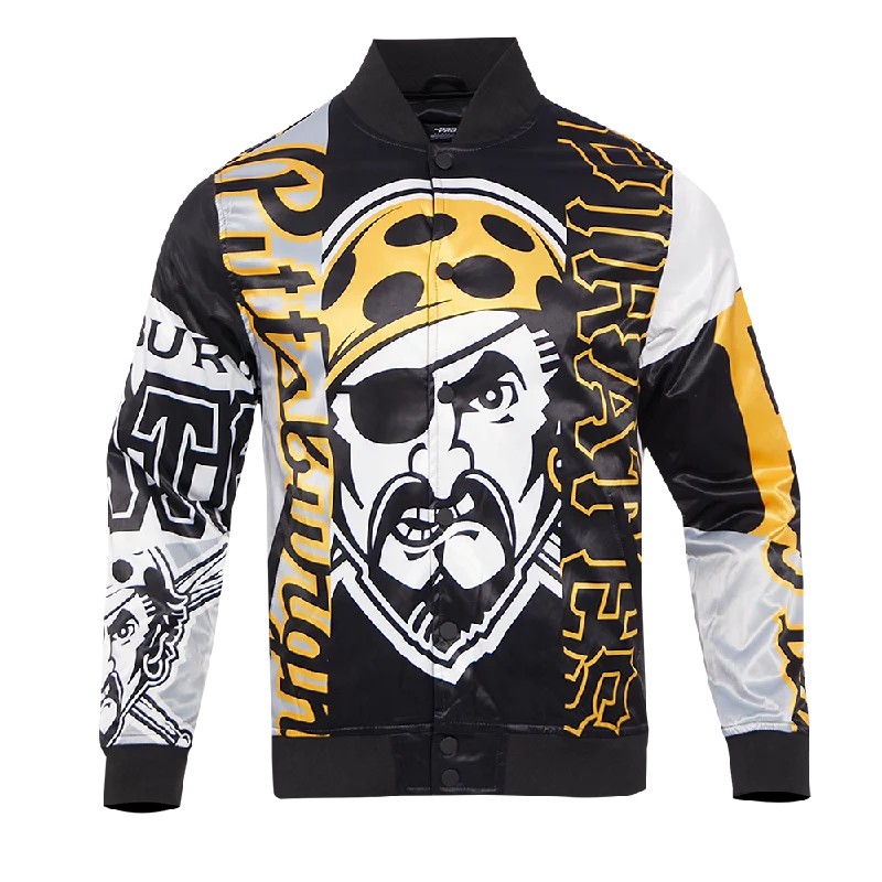 Elegant Dressing MLB PITTSBURGH PIRATES MASHUP MEN'S SATIN JACKET (BLACK)