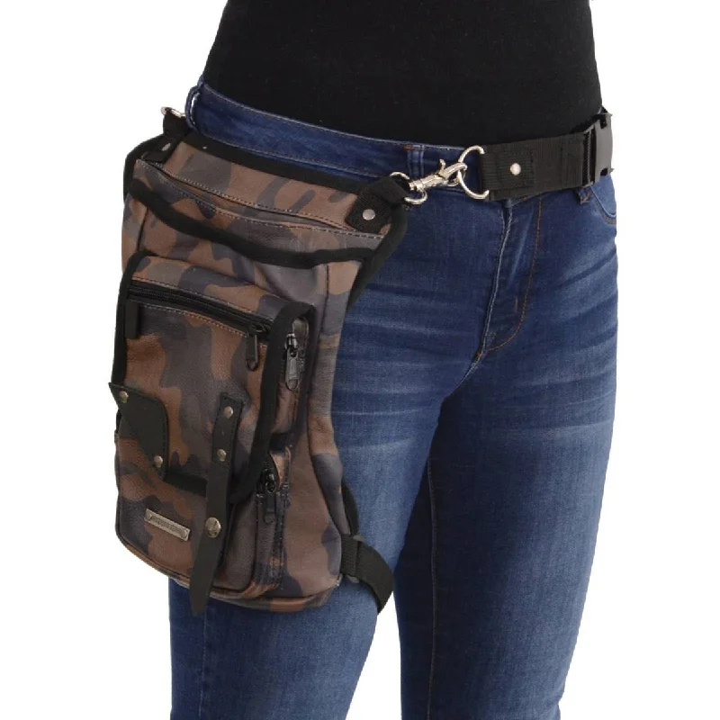 Cozy Vibes Milwaukee Leather MP8881 Camouflage Conceal and Carry Leather Thigh Bag with Waist Belt