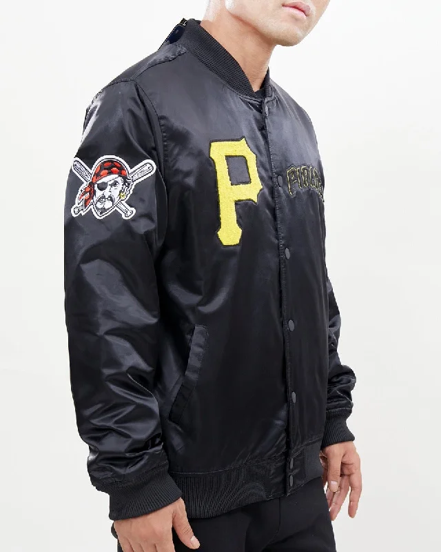 Soft Tops MLB PITTSBURGH PIRATES CHEST HIT MEN'SLOGO SATIN JACKET (BLACK)