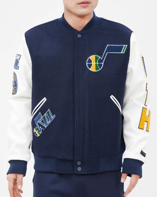 High-quality Fabrics NBA UTAH JAZZ CLASSIC WOOL MEN'S VARSITY JACKET (MIDNIGHT NAVY/WHITE)