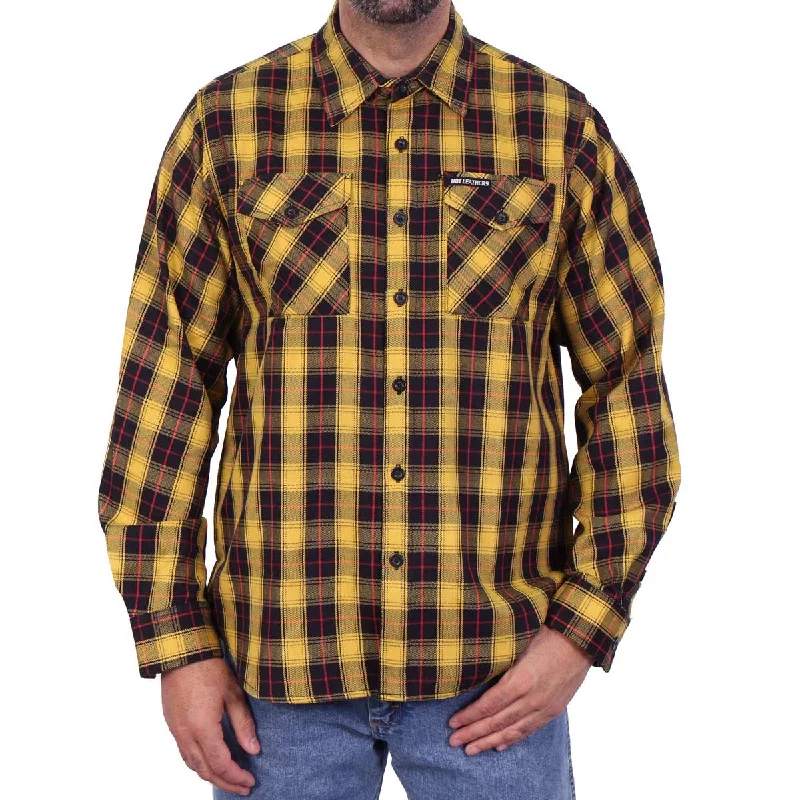 Fashion Classic Hot Leathers FLM2036 Men's Yellow Red and Black Long Sleeve Flannel Shirt Fashion Classic Hot Leathers FLM2036 Men's Yellow Red and Black Long Sleeve Flannel Shirt