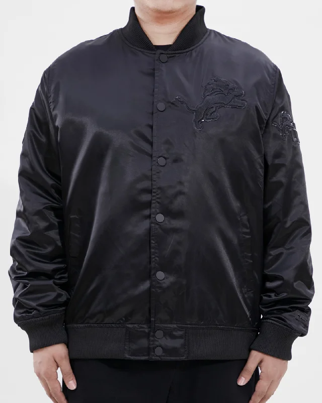 Soft Fashion NFL DETROIT LIONS TRIPLE BLACK MEN'S SATIN JACKET (TRIPLE BLACK)