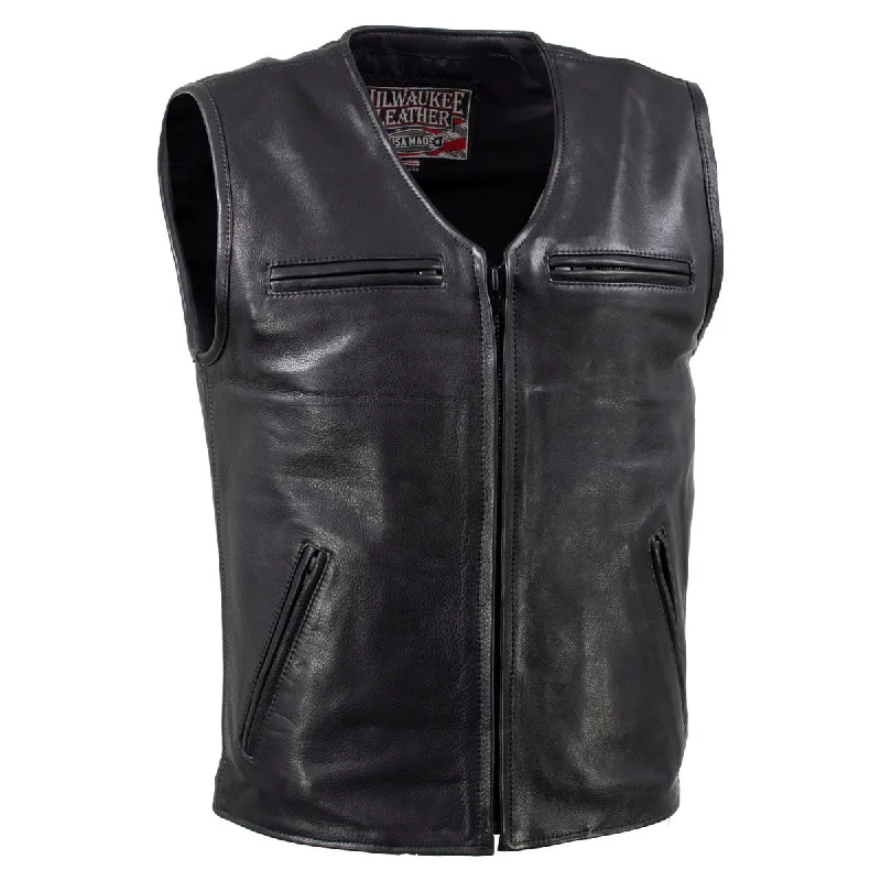 Goddess Style Milwaukee Leather USA MADE MLVSM5009 Men's Black 'Slinger' V-Neck Motorcycle Premium Leather Zippered Vest Goddess Style Milwaukee Leather USA MADE MLVSM5009 Men's Black 'Slinger' V-Neck Motorcycle Premium Leather Zippered Vest