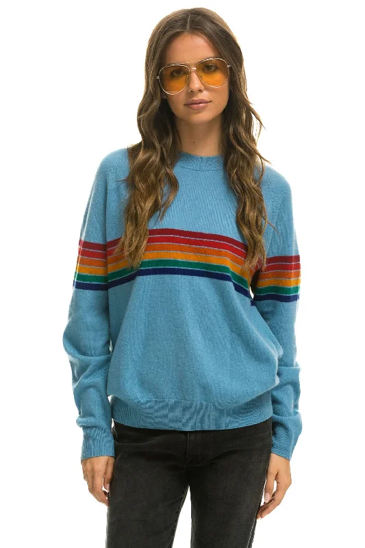 French Style RAINBOW STRIPE 6 UNISEX LIGHT CASHMERE SWEATER - OCEAN
