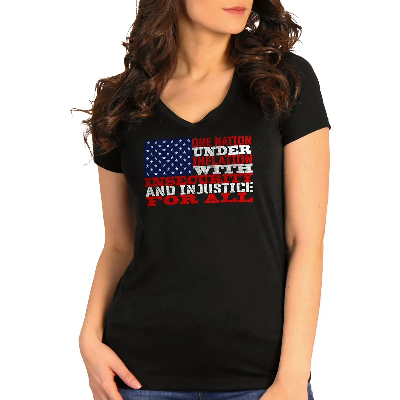 Fresh And Natural Hot Leathers GLC1570 Ladies Black One Nation Short Sleeve V-Neck T-Shirt Fresh And Natural Hot Leathers GLC1570 Ladies Black One Nation Short Sleeve V-Neck T-Shirt