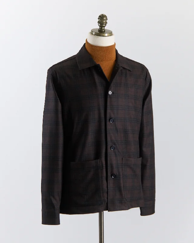 Casual Comfort Wear Dark Brown Wool Cashmere Two Pocket Overshirt