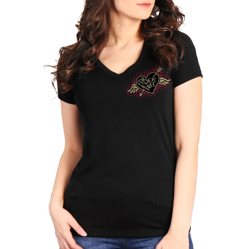 Stunning Fashion Hot Leathers GLD1550 Ladies Black Rose Wings V-Neck T-Shirt