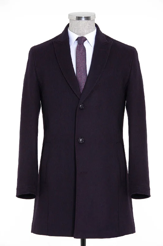 Versatile Items Slim Fit Cachet Peaked Lapel Purple Wool Blend Overcoat