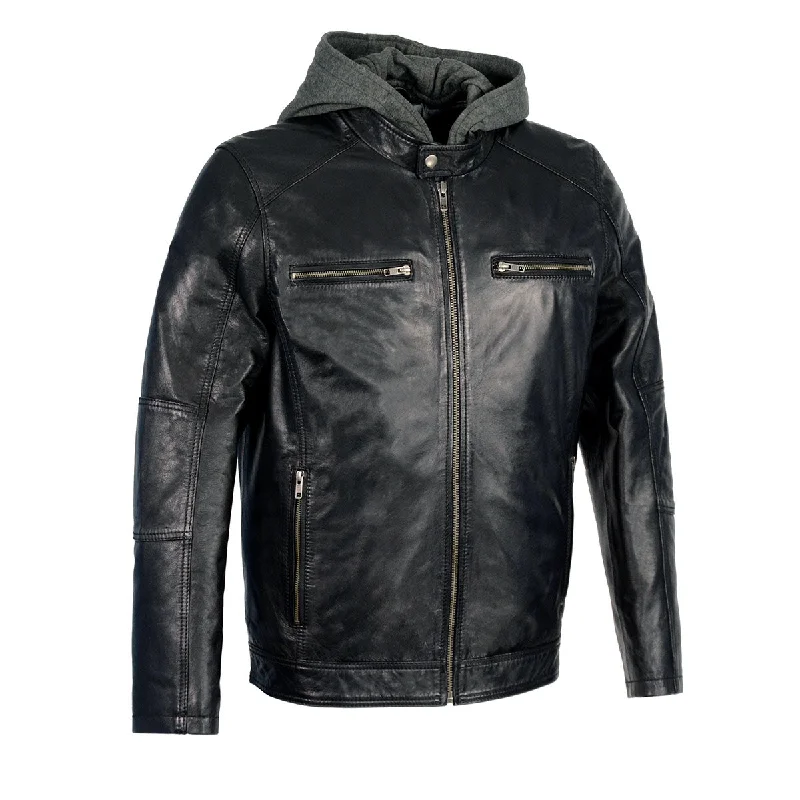 Thin Design Milwaukee Leather SFM1850 Men's Black Snap Collar Motorcycle Style Fashion Casual Leather Jacket with Removable Hoodie Thin Design Milwaukee Leather SFM1850 Men's Black Snap Collar Motorcycle Style Fashion Casual Leather Jacket with Removable Hoodie
