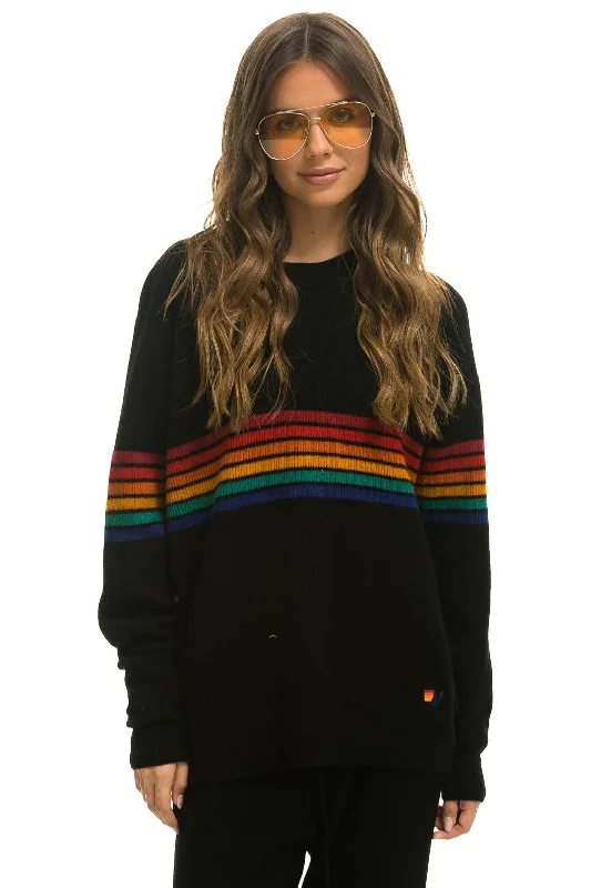 Minimal Style RAINBOW STRIPE 6 UNISEX CASHMERE SWEATER	- BLACK