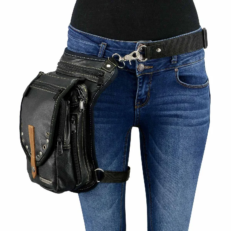 Effortless Outfits Milwaukee Leather MP8899 Black Conceal and Carry Leather Thigh Bag with Waist Belt Effortless Outfits Milwaukee Leather MP8899 Black Conceal and Carry Leather Thigh Bag with Waist Belt