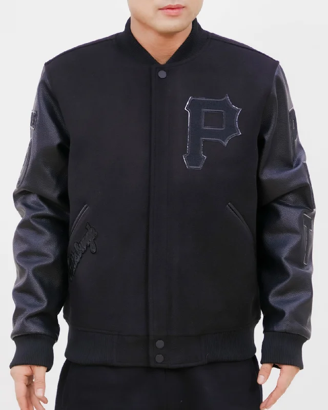Warm Wear MLB PITTSBURGH PIRATES TRIPLE BLACK WOOL MEN'S VARSITY JACKET (TRIPLE BLACK)