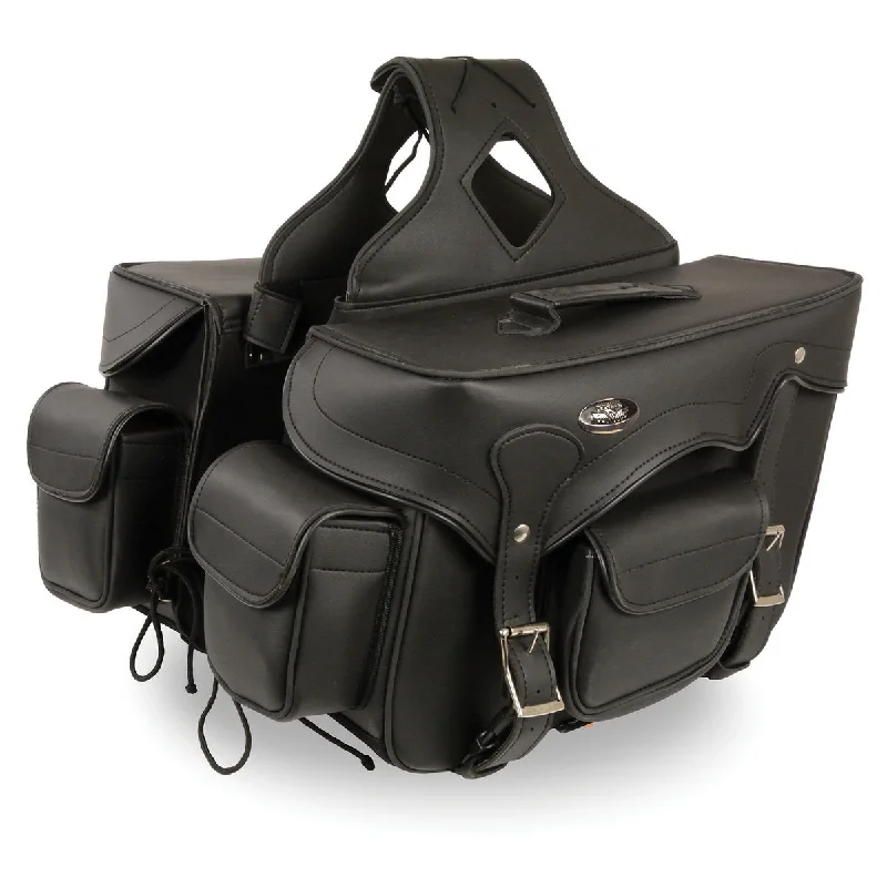 Easy Chic Milwaukee Performance SH666ZB Black PVC Double Front Pocket Throw Over Saddle Bag with Reflective Piping Easy Chic Milwaukee Performance SH666ZB Black PVC Double Front Pocket Throw Over Saddle Bag with Reflective Piping