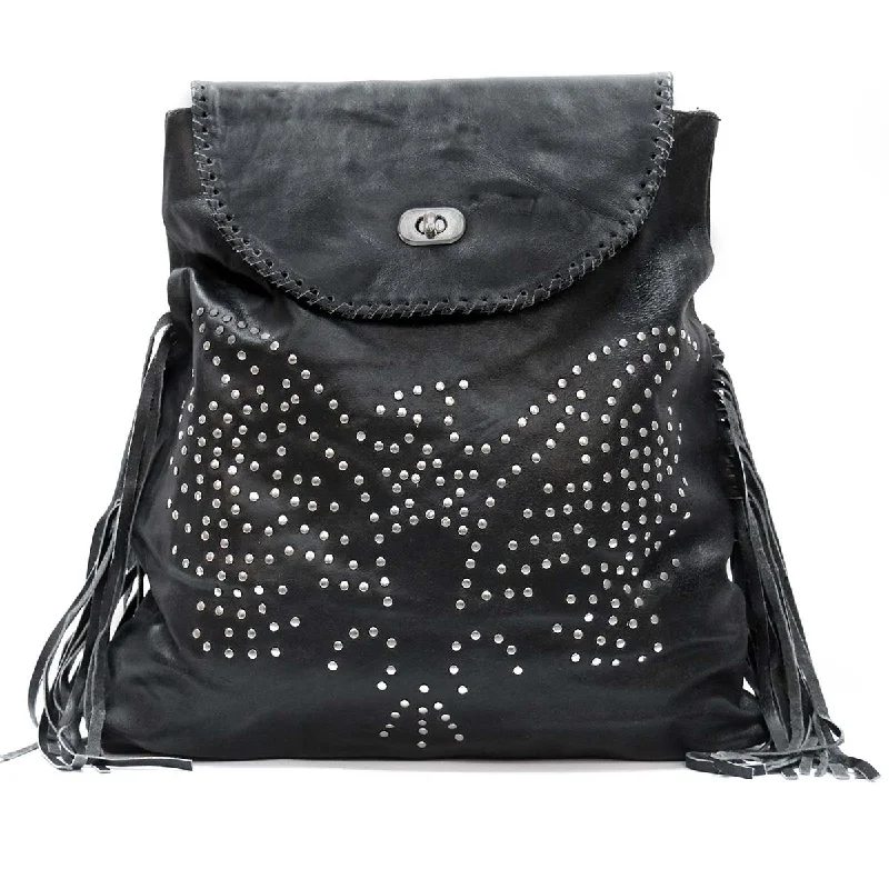 Classic Series Hot Leathers BPA1022 Ladies Black Leather Studded Backpack with Fringe Classic Series Hot Leathers BPA1022 Ladies Black Leather Studded Backpack with Fringe