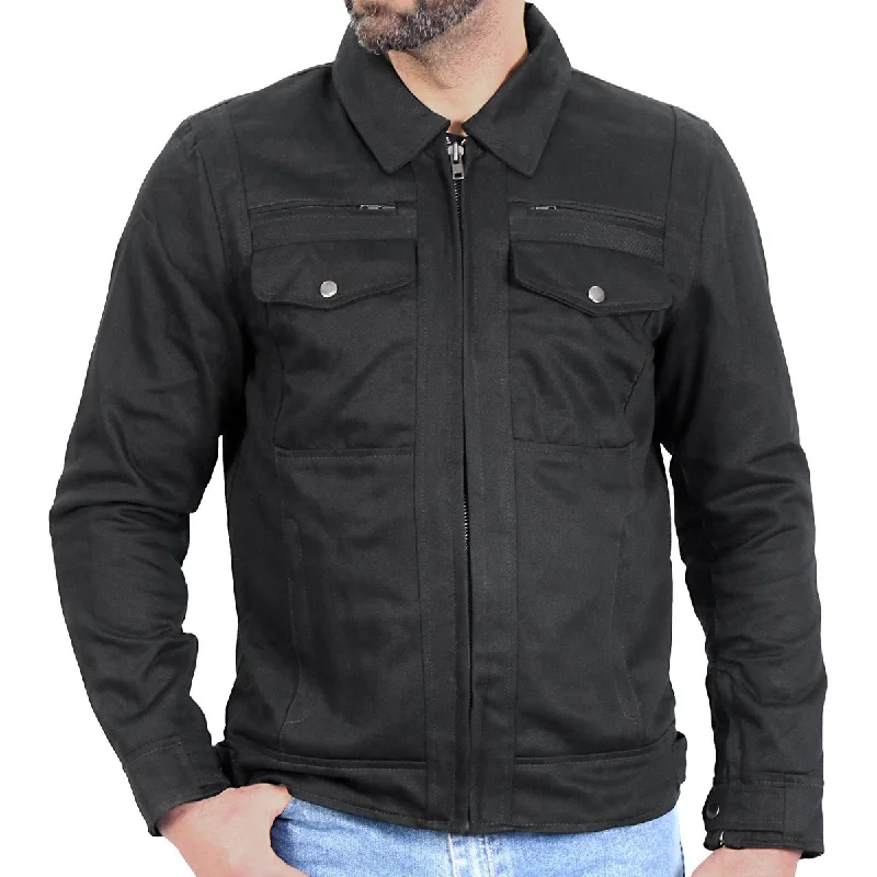Sports Cool Hot Leathers JKM6001 Men's Black Denim Armored Shirt Jacket