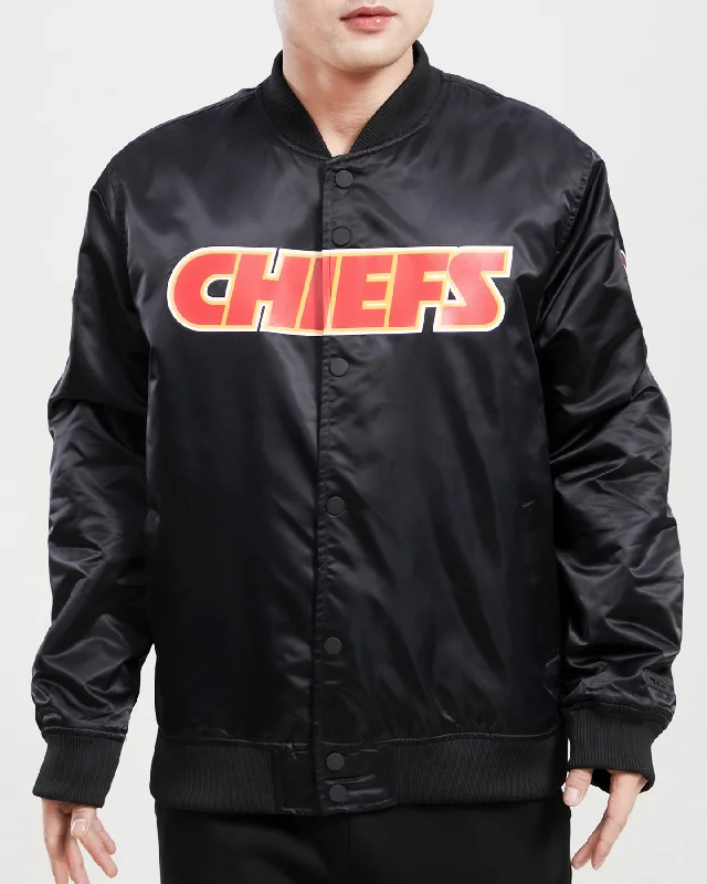 Classic Style NFL KANSAS CITY CHIEFS TEAM BIG LOGO MEN'S SATIN JACKET (BLACK)