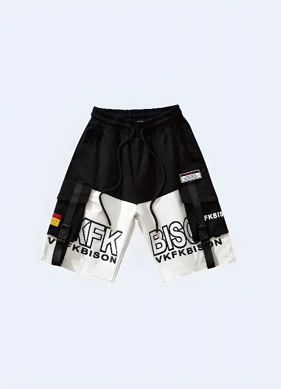 British Style Black And White Cargo Shorts