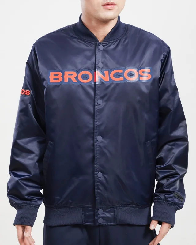 Comfortable Dresses NFL DENVER BRONCOS TEAM BIG LOGO MEN'S SATIN JACKET (MIDNIGHT NAVY)