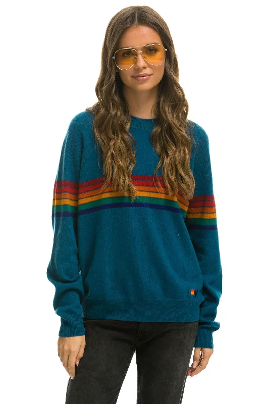 High-end Design RAINBOW STRIPE 6 UNISEX LIGHT CASHMERE SWEATER - PEACOCK