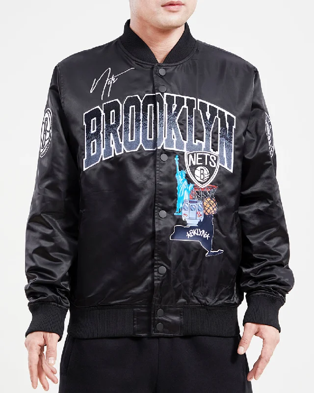 Relaxed Fashion NBA BROOKLYN NETS HOMETOWN MEN'S SATIN JACKET (BLACK)