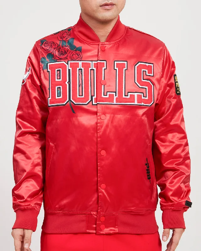 Warm Layers NBA CHICAGO BULLS ROSES MEN'S SATIN JACKET (RED)