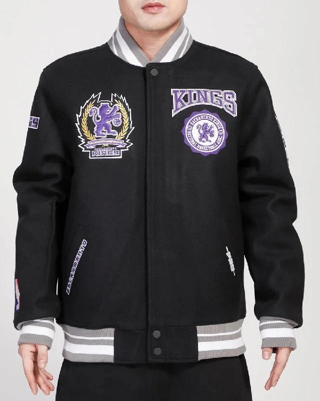 Floral Prints NBA SACRAMENTO KINGS REST EMBLEM RIB WOOL VARSITY JACKET (BLACK/GRAY)