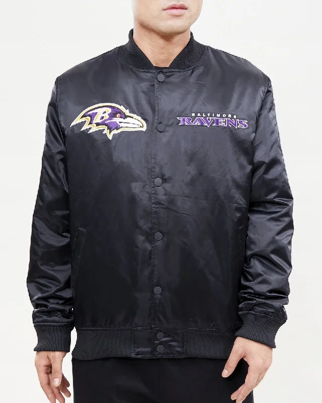 Soft Trends NFL BALTIMORE RAVENS CHEST HIT MEN'S LOGO SATIN JACKET (BLACK)
