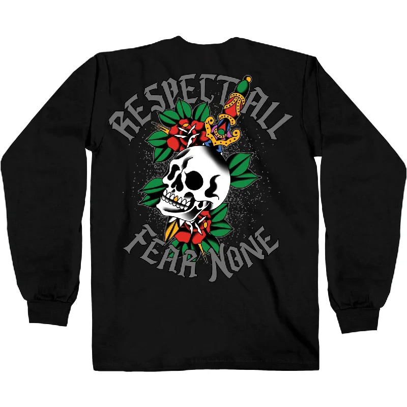 Exquisite Embroidery Hot Leathers GMD2514 Men's Black Respect All Fear None Long Sleeve T-Shirt