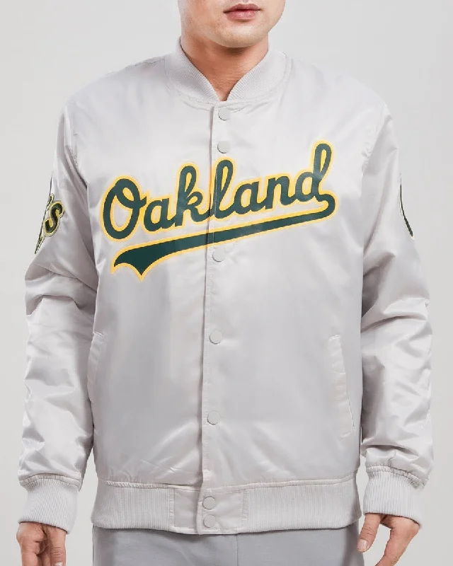 High-end Fabrics MLB OAKLAND ATHLETICS TEAM BIG LOGO MEN'S SATIN JACKET (SILVER)