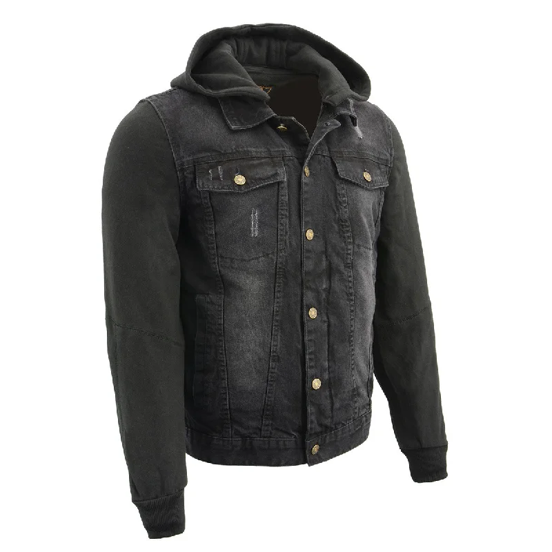 Relaxed Jackets Milwaukee Leather MDM1000 Men's Black Denim Jacket with Removable Hoodie Relaxed Jackets Milwaukee Leather MDM1000 Men's Black Denim Jacket with Removable Hoodie