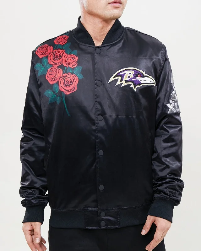 Soft Textures NFL BALTIMORE RAVENS ROSE MEN'S SATIN JACKET (BLACK)